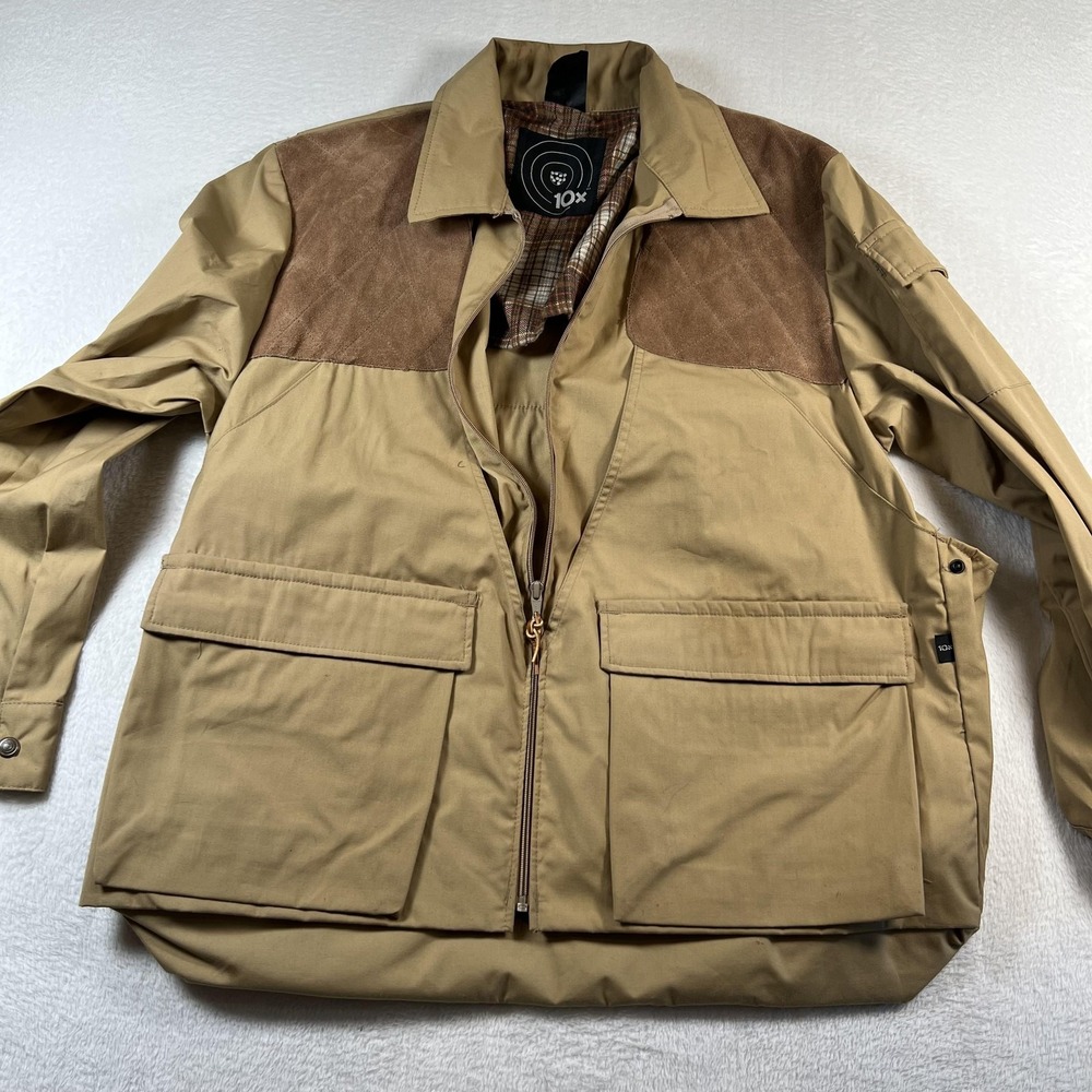 10X Jacket Mens Large Beige Canvas Hunting Shooting Game Bag Parka USA